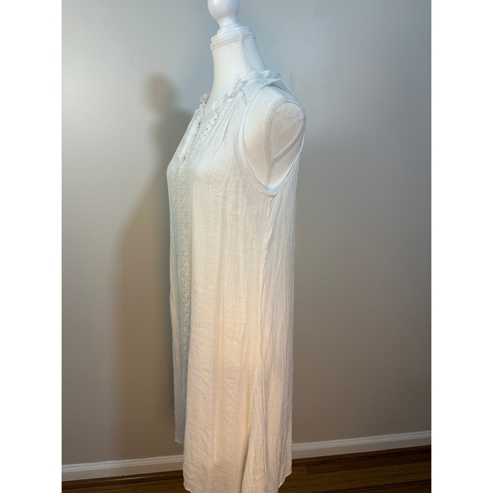 Indigo Rose Midi Dress Large White Crochet Lace Trim Sleeveless Gauze Boho Beach - Picture 3 of 9
